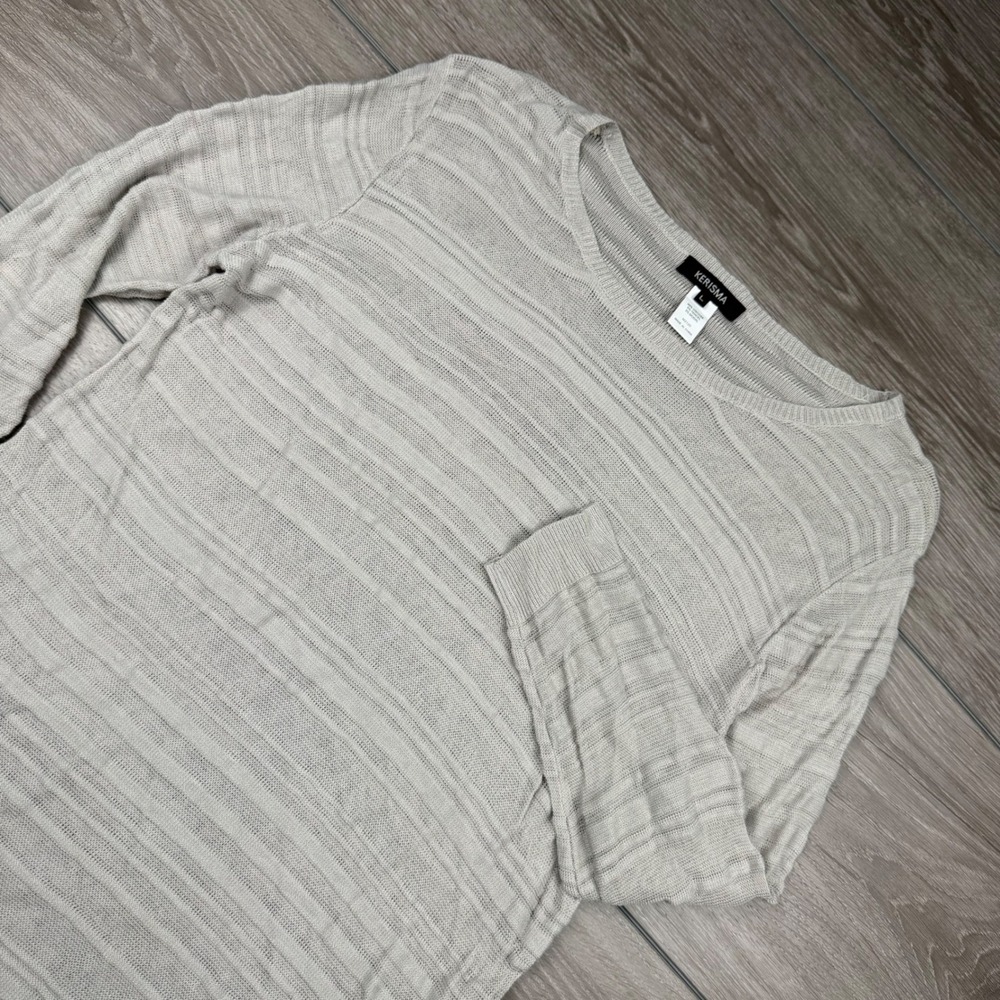 Kerisma Womens Sweater Sheer Ribbed Knit Long Sleeve Gray Large